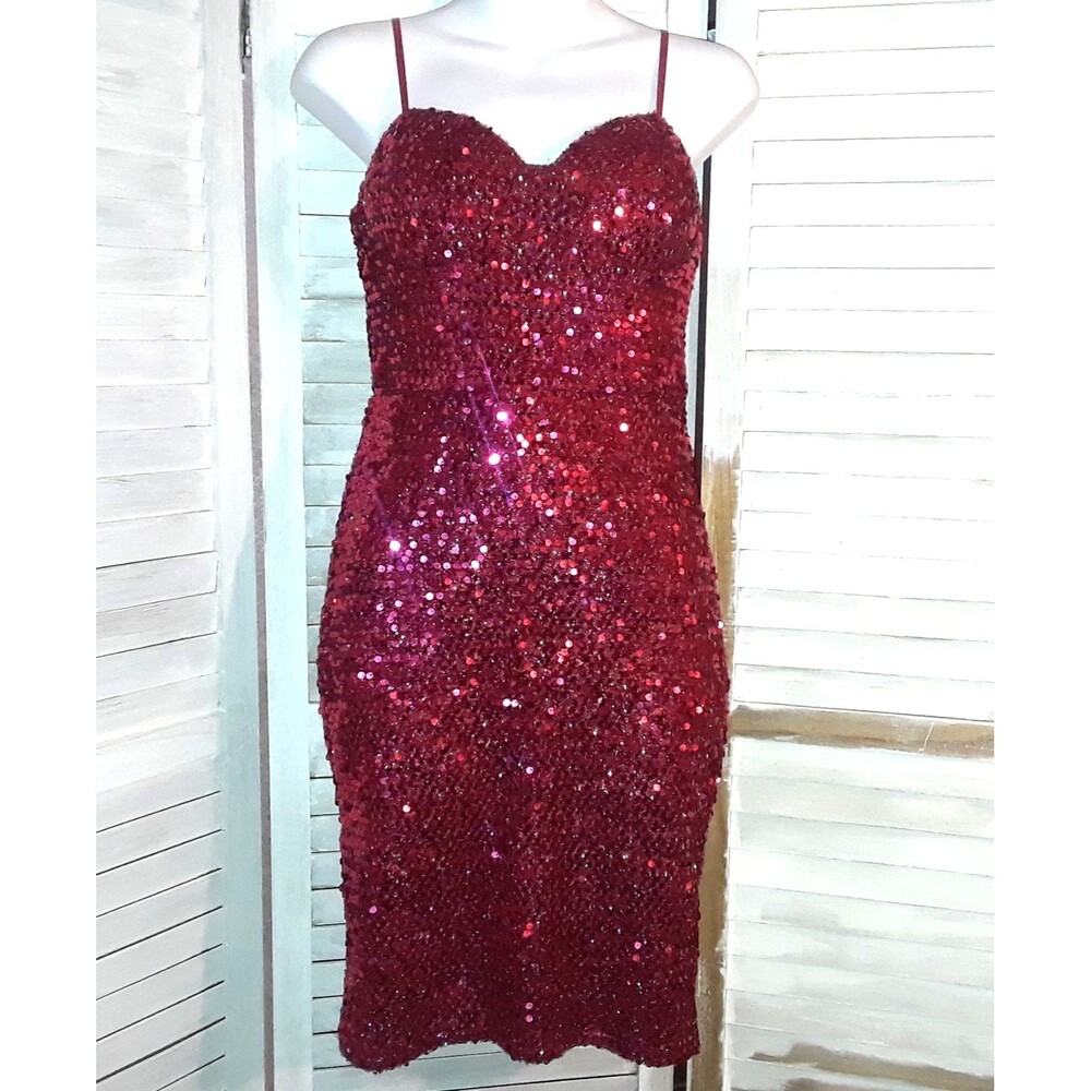 Charlotte Russe Sequin Dress Size Small Lined Romantic Bodycon Cocktail Clubwear
